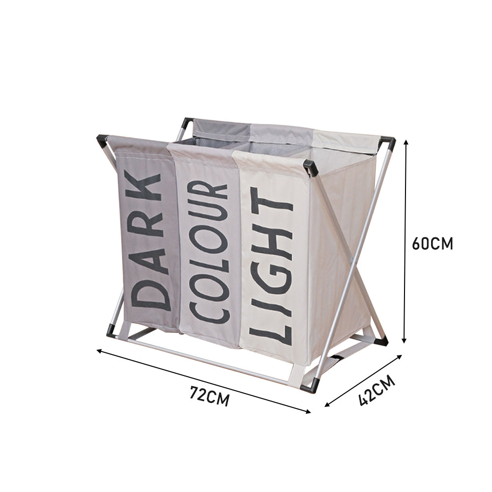 Foldable Laundry Basket 3 Sectional Clothes Sorter