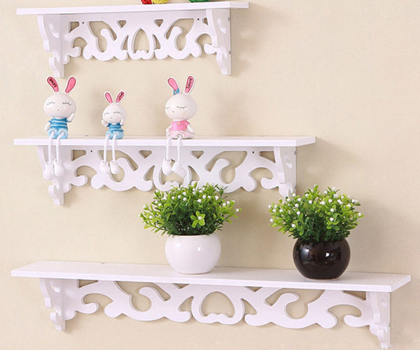 3 Pcs Wall Floating Shelves Storage Racks Hollow Pattern