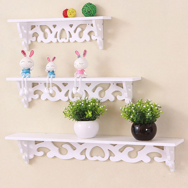 3 Pcs Wall Floating Shelves White Storage Racks with Hollow Pattern