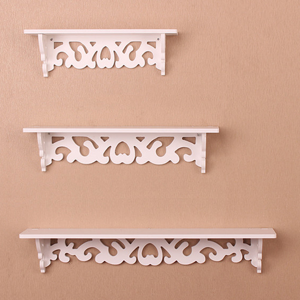 3 Pcs Wall Floating Shelves White Storage Racks with Hollow Pattern