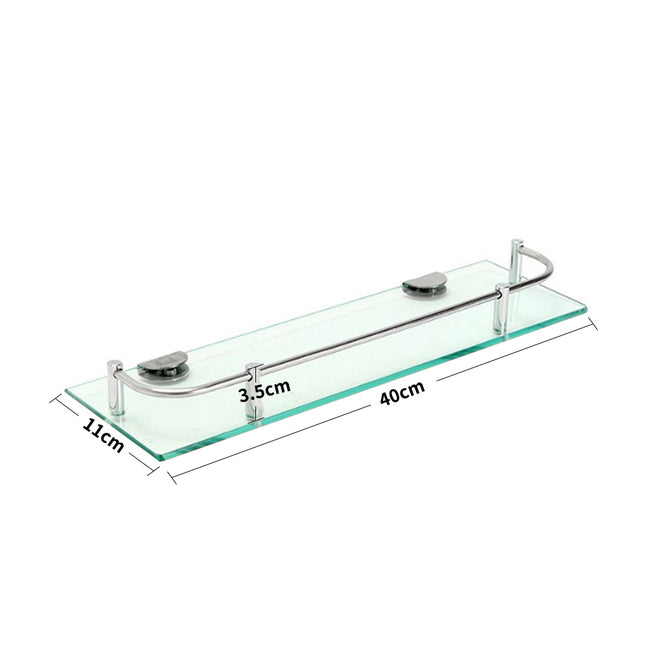 W40cm Bathroom Floating Shelf with Tempered Glass Panel 6MM Thick
