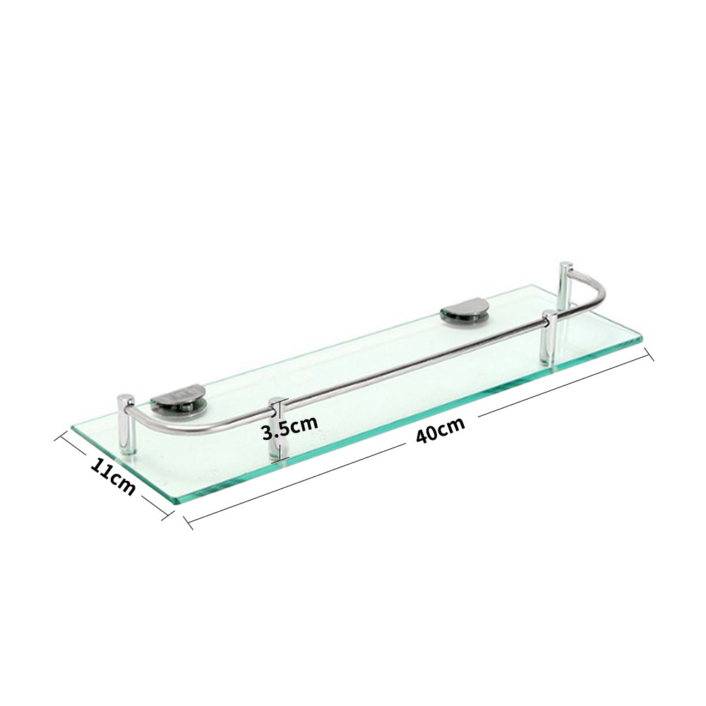 W40cm Bathroom Floating Shelf with Tempered Glass Panel 6MM Thick