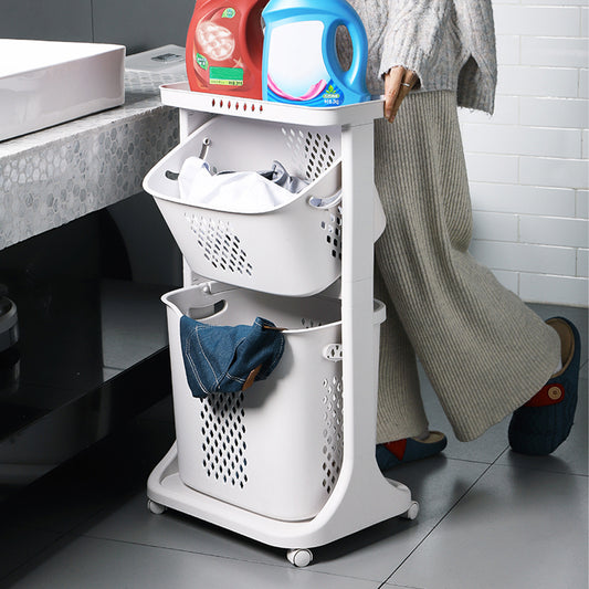 2/3-Tier Bathroom Storage Trolley Laundry Basket with Wheels