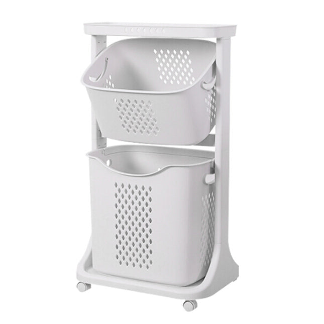 2/3-Tier Bathroom Storage Trolley Laundry Basket with Wheels