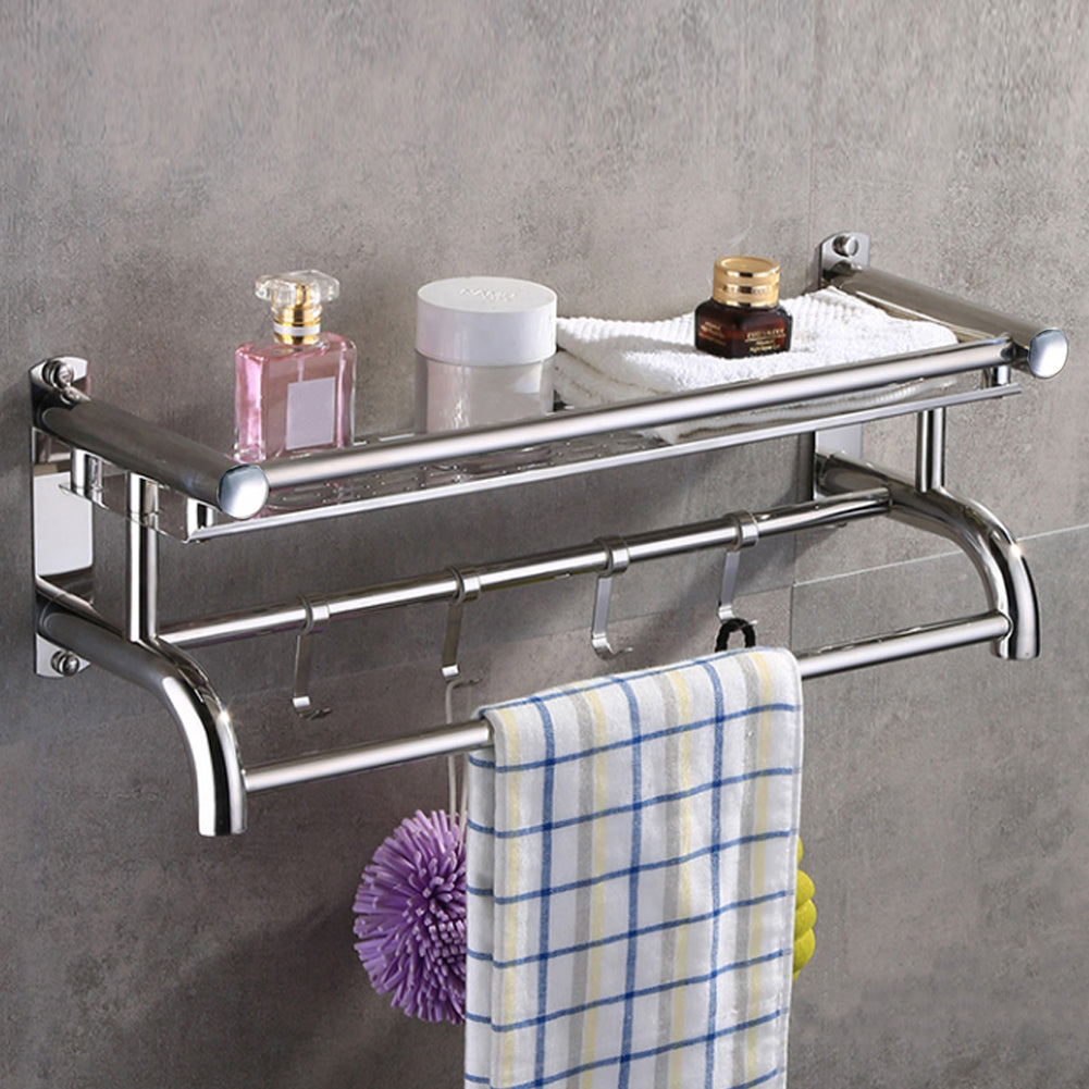 Bathroom Caddy Shelf Organizer with Towel Rail and Hooks