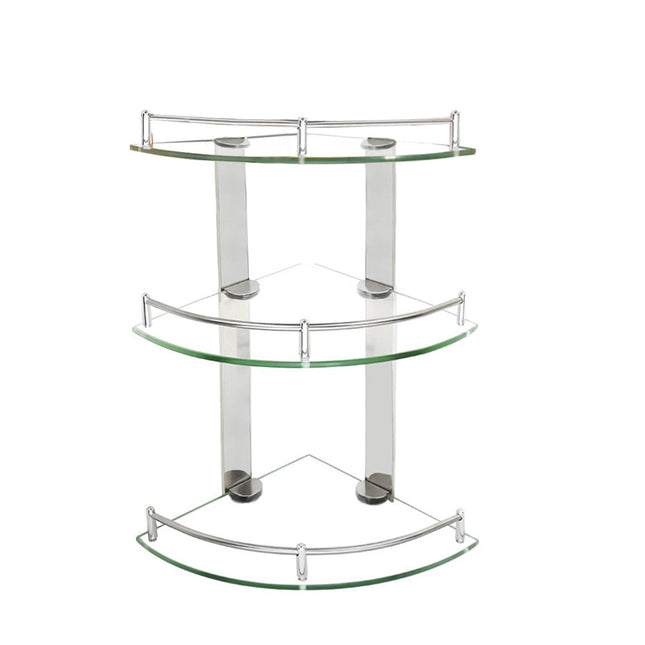 3-Tier Corner Shower Caddy with Tempered Glass 20x20cm