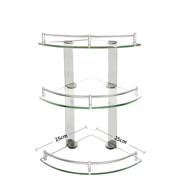 3-Tier Corner Shower Caddy with Tempered Glass Panel 25x25cm