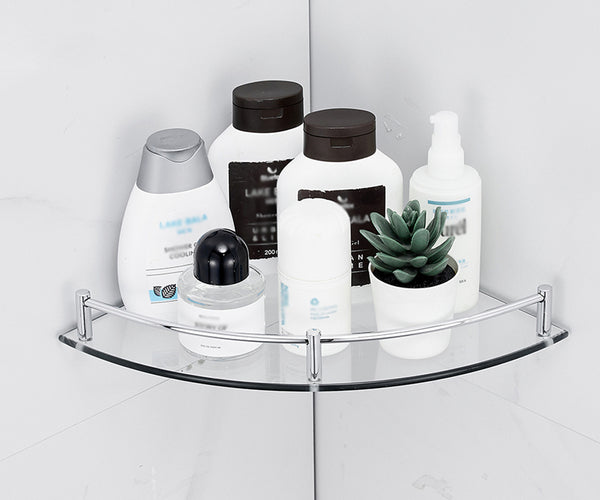 Set 2 Glass Shower Caddies Sector Corner Shelves