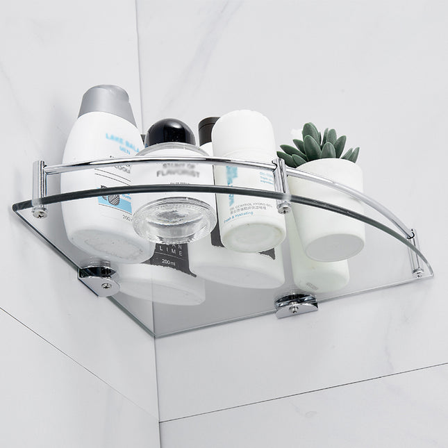Set of 2 Glass Shower Caddies Bathroom Sector Corner Shelves