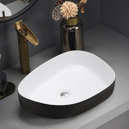 Matte Black & White Oval Above Counter Vessel Sink 55x40cm
