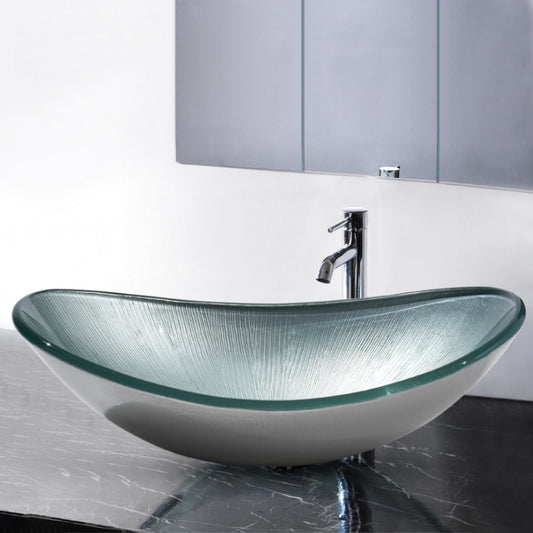 Silver Oval Tempered Glass Basin 53 x 37cm