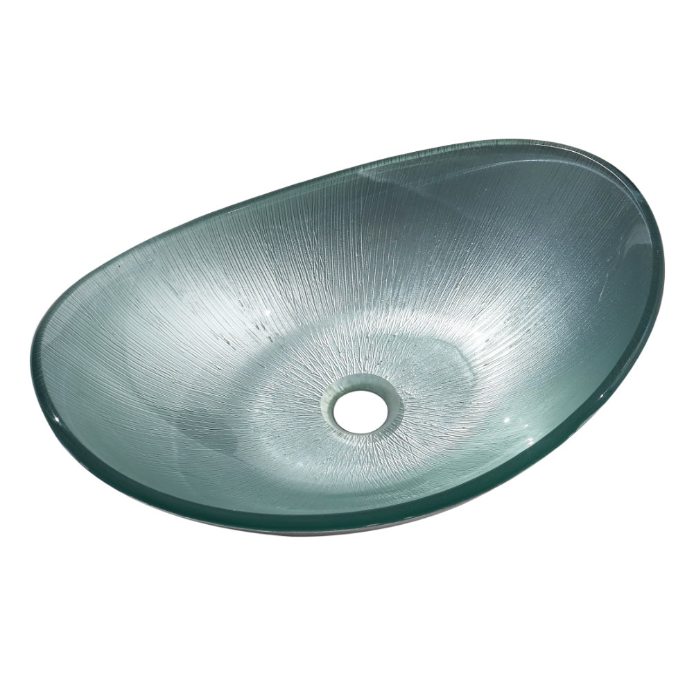 Silver Oval Tempered Glass Basin 53 x 37cm